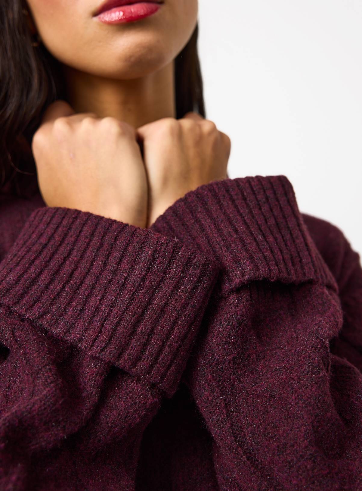 Burgundy Roll Neck Cable Knitted Jumper XL - Image 3